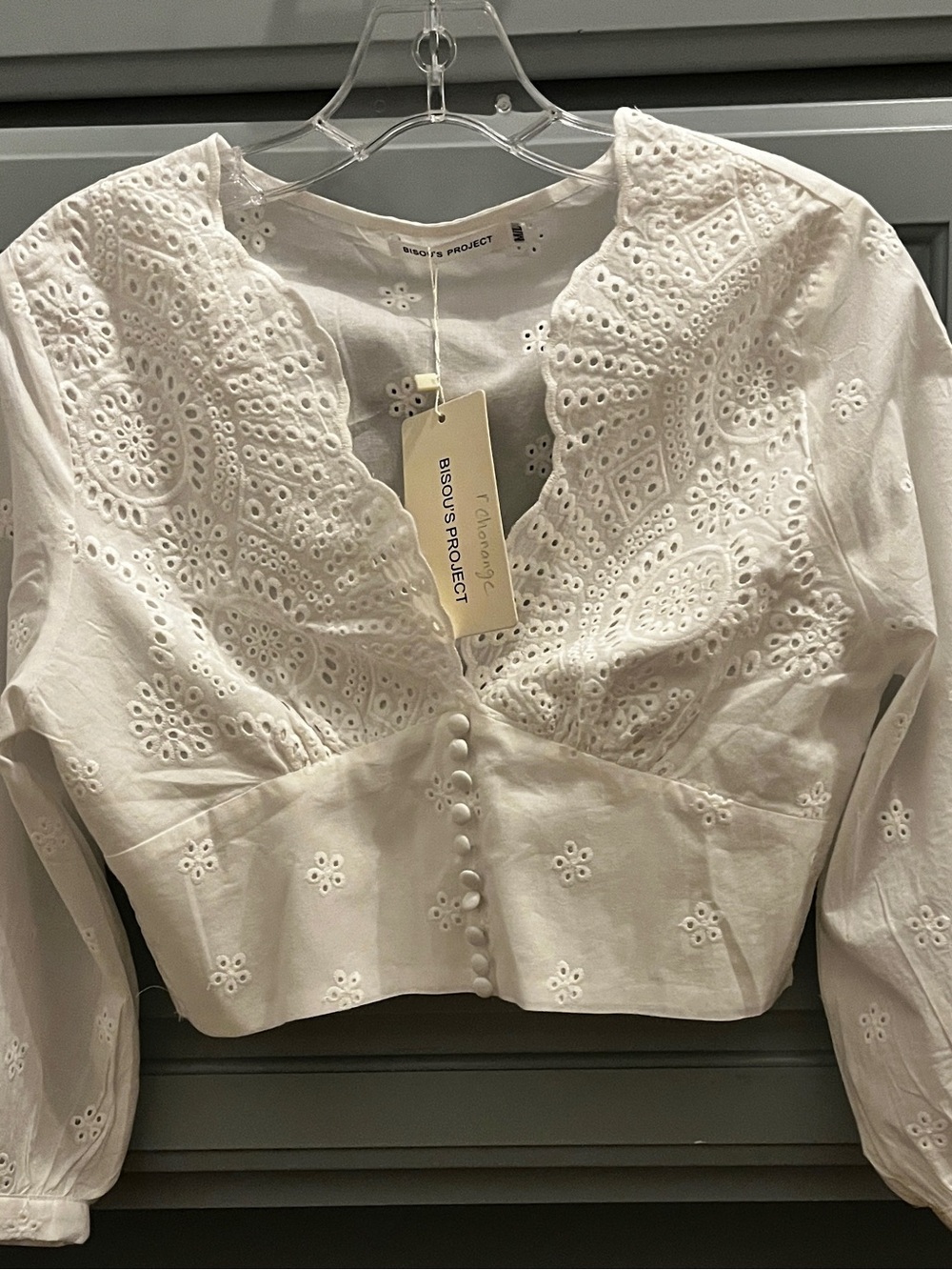 NWT White Eyelet Cropped Blouse